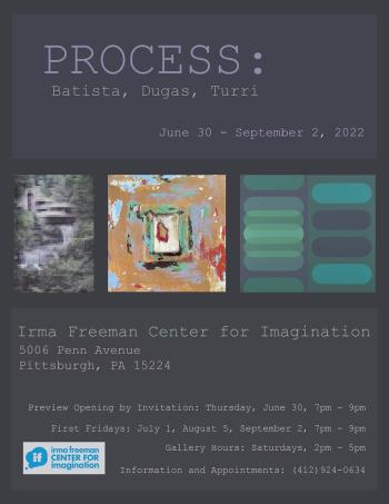 Flyer for 'Process: Batista, Dugas, Turri Art Exhibition'