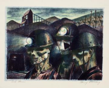 Color Lithograph artwork: "Coal Miners" (1936) by Harry Sternberg, Philadelphia Museum of Art