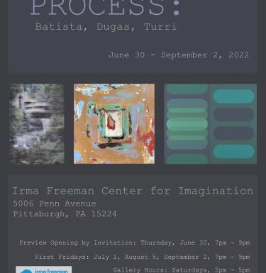 Flyer for 'Process: Batista, Dugas, Turri Art Exhibition'